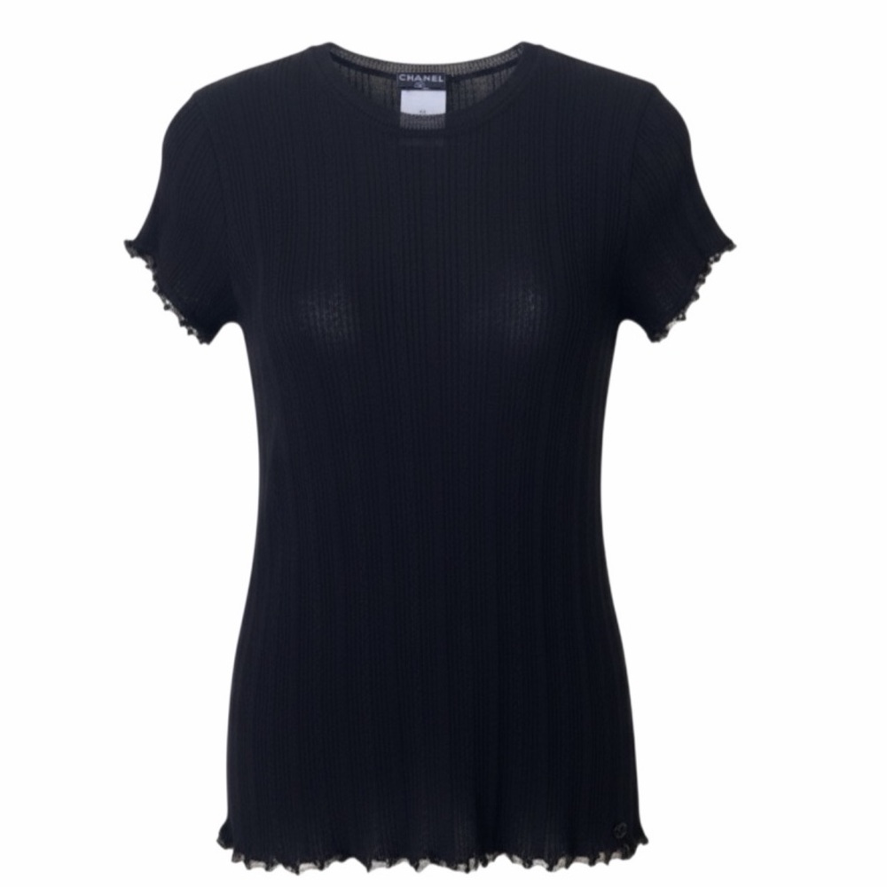 Chanel black cable knit short sleeve crew neck top size 40 EU / Medium